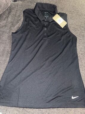 Nike Women’s Black Sleeveless Polo Tank with White Swoosh